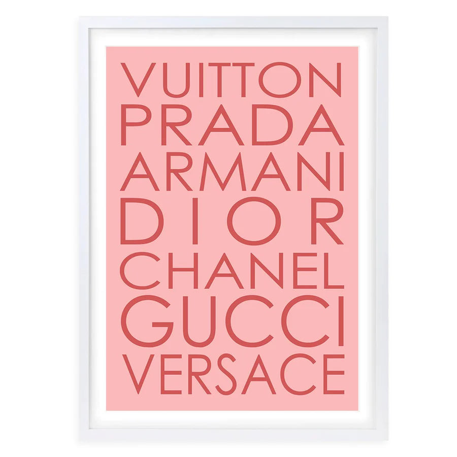 Fashion Names Pink On Pink Framed A1 Wall Art Print - Large - NotBrand