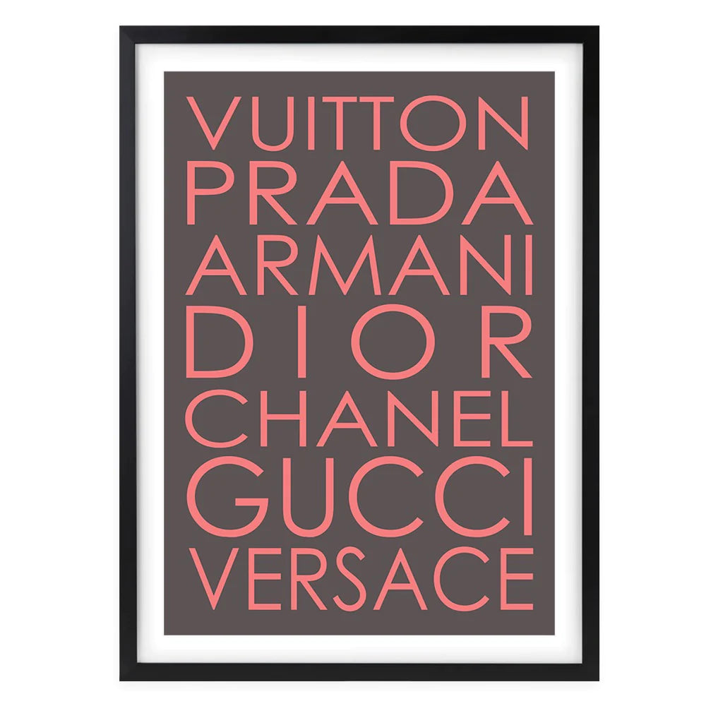 Fashion Names Regular Grey And Pink Framed A1 Wall Art Print - Large