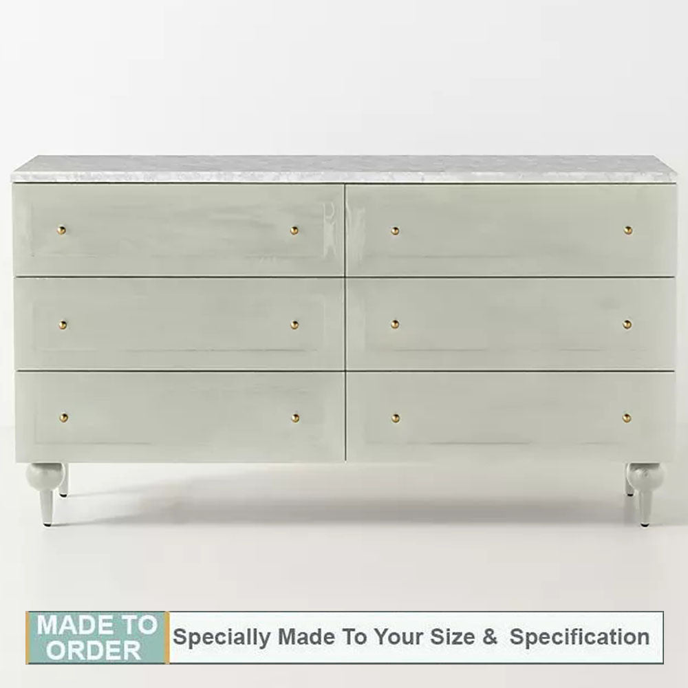 Simano Wood and Marble 6 Drawer Dresser - Green1