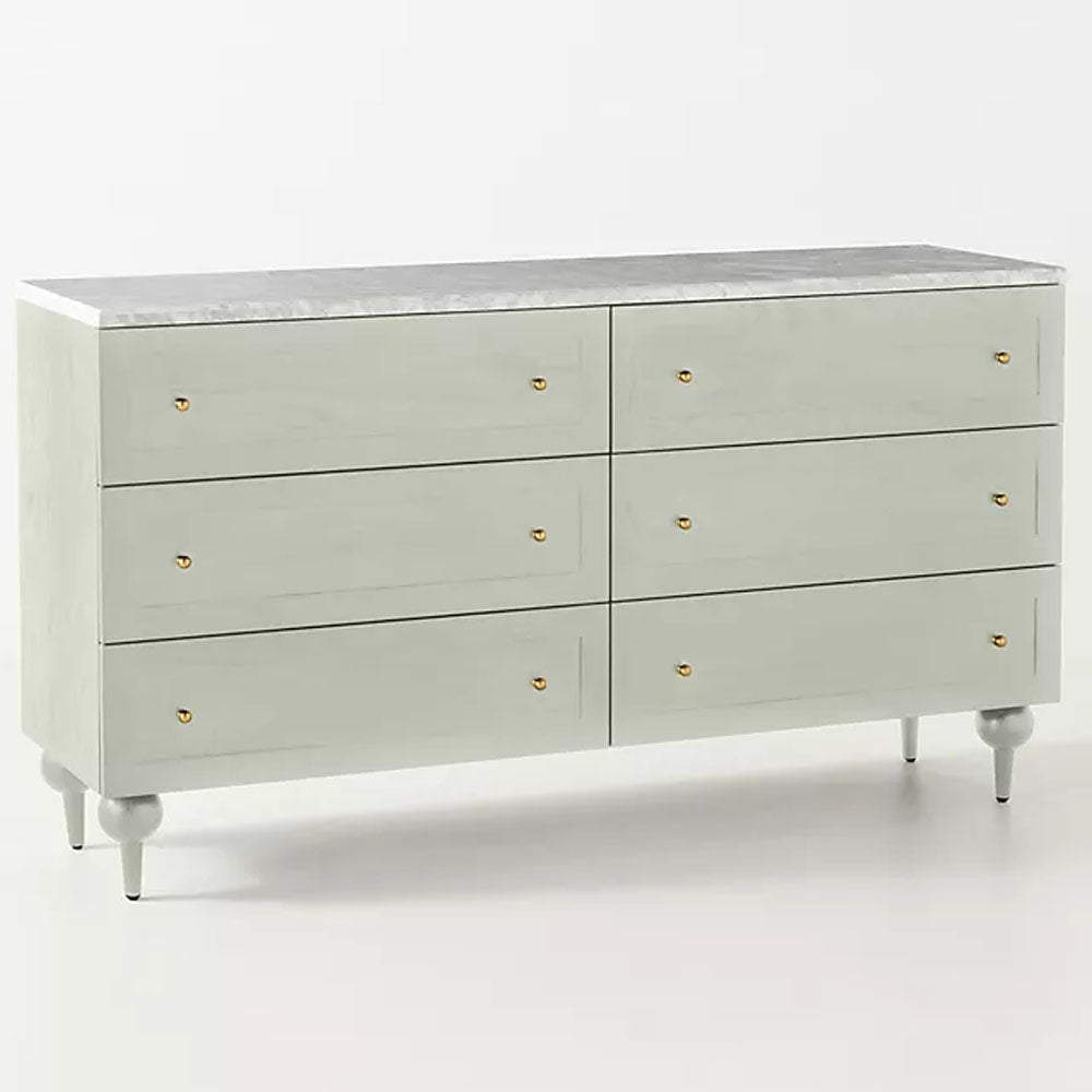 Simano Wood and Marble 6 Drawer Dresser - Green2