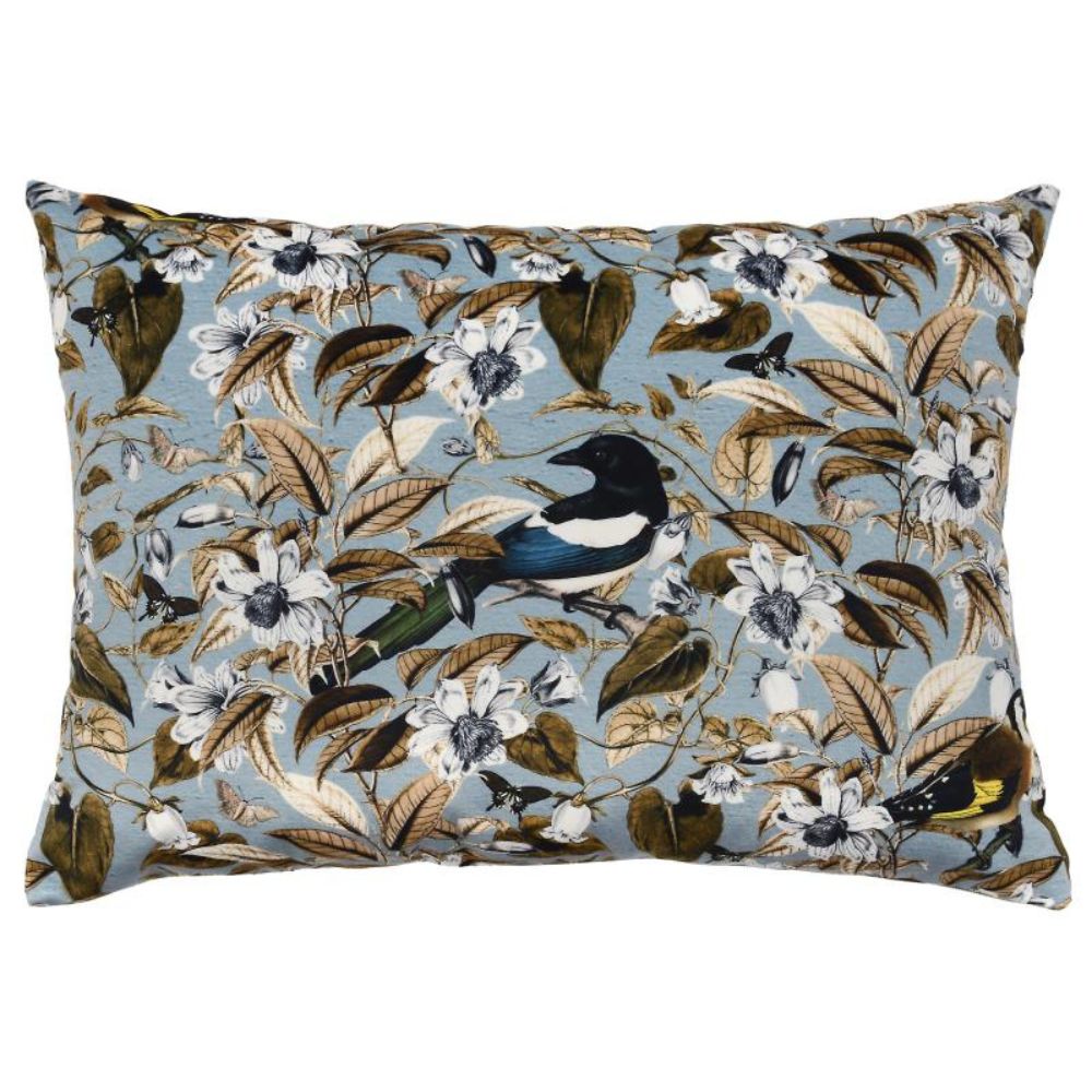 Floral Birds Rectangle Cushion - Blue - NotBrand