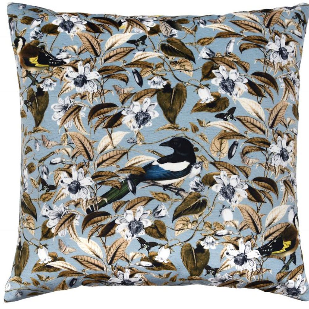 Floral Birds Square Cushion - Blue - NotBrand