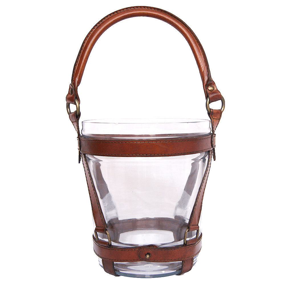Glass Wine Bucket with Tan Leather Handle - Notbrand