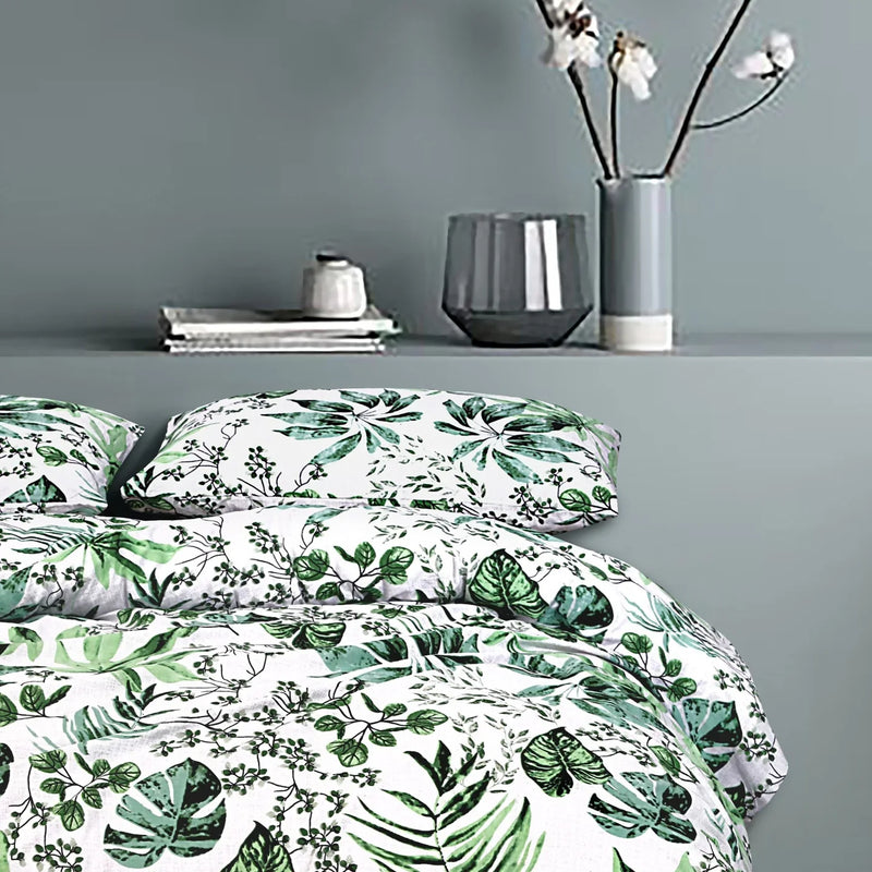 Groove Pure Cotton Quilt Duvet Doona Cover With Extra Standard Pillowcases - Green White