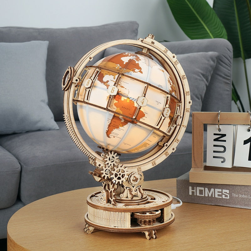 ROKR Luminous Wooden Globe Night Light 3D Puzzle - Notbrand