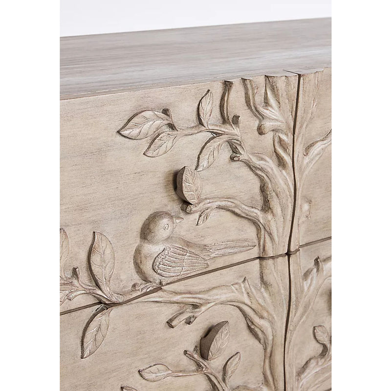 Handcarved Tree of Life 6 Drawers Chest Dresser - Natural - Notbrand