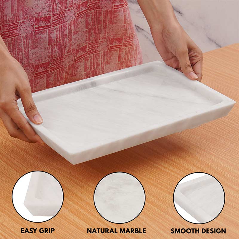 Havoc Rectangle Tray in Marble - White - Notbrand