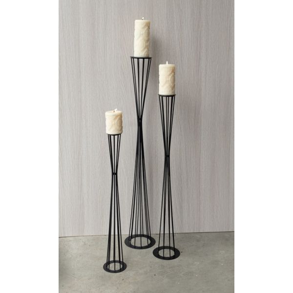 Set of 6 Hourglass Floor Candle Stands - Black - Notbrand