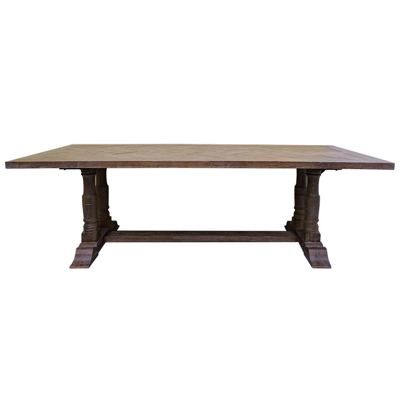 St Kitz Oak Parquetry Top Dining Table - French Grey - Notbrand