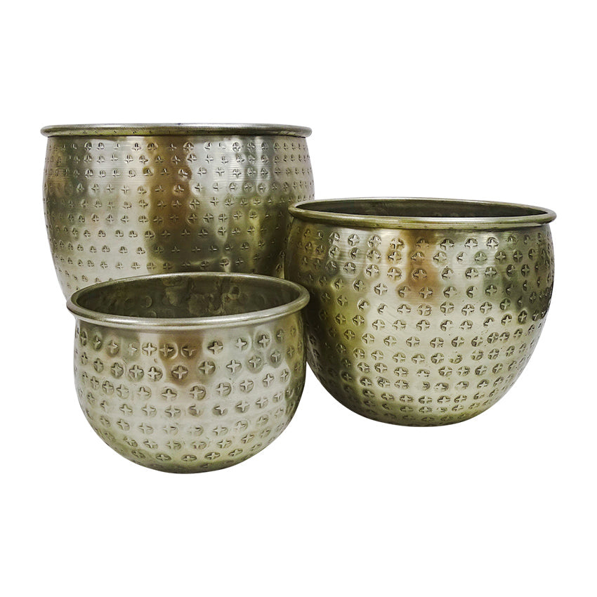 Zudarne Pot Planter in Polished Antique Silver - Set of 3 - Notbrand