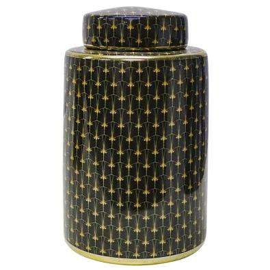 Mazarron Ceramic Jar in Black & Gold - 16cm - Notbrand