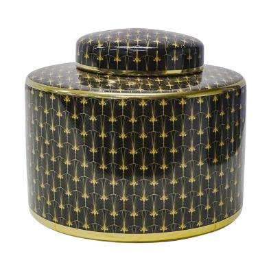 Mazarron Ceramic Jar in Black & Gold - 20cm - Notbrand