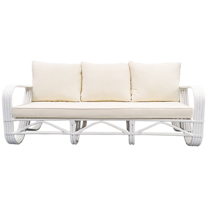Bahama Bamboo Rattan White Sofa with Cushion - 3 Seater - Notbrand