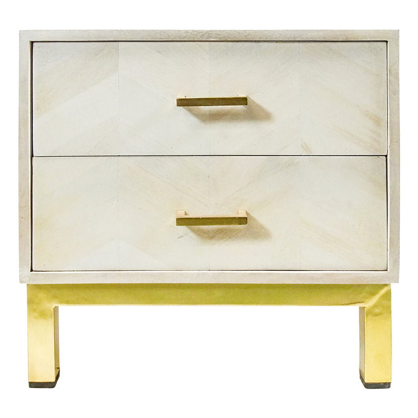 Petra Mango Wood Bedside Table - White & Gold - Notbrand