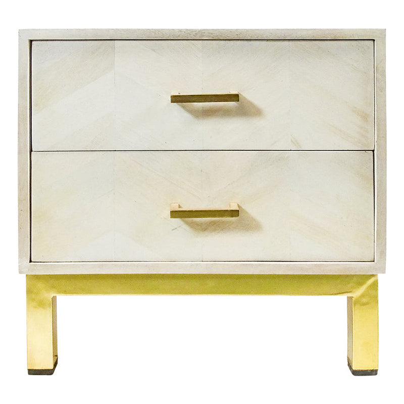 Petra Mango Wood Bedside Table - White & Gold - Notbrand