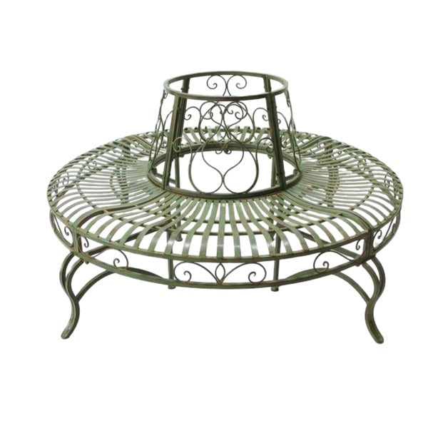 Tree Surround Outdoor Iron Bench - Distressed Green Finish - Notbrand