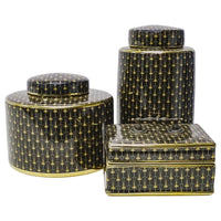 Mazarron Ceramic Jar in Black & Gold - 16cm - Notbrand