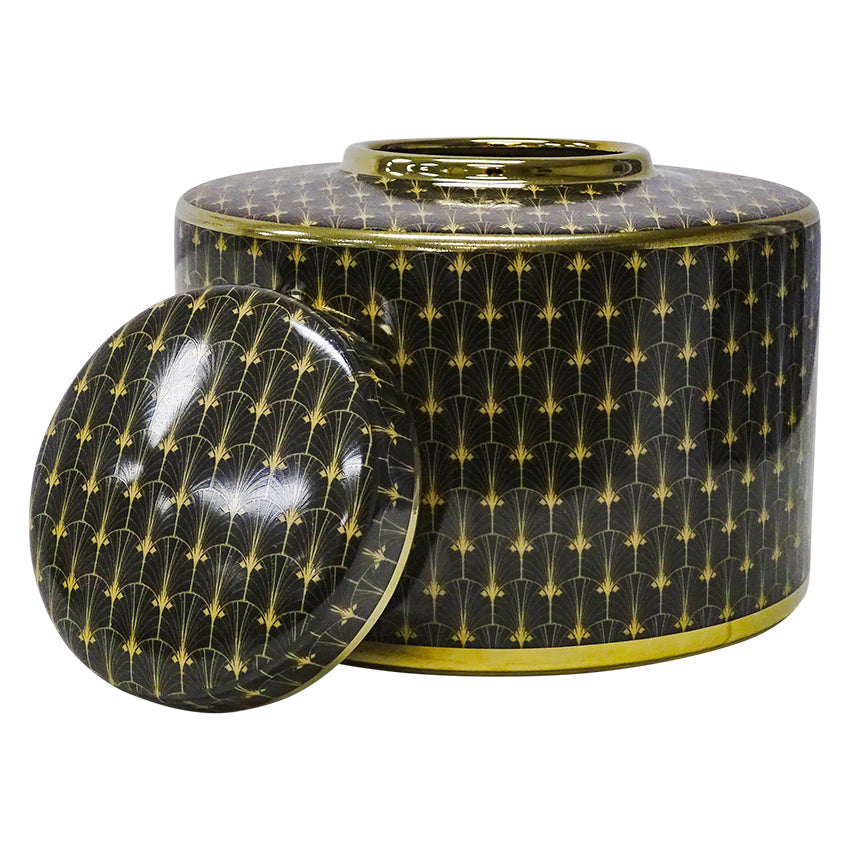 Mazarron Ceramic Jar in Black & Gold - 20cm - Notbrand