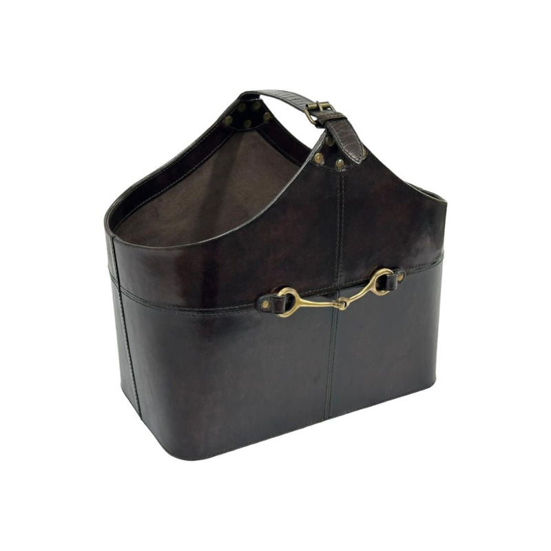 Katyr Leather Magazine Basket with Horse Bit - Black - Notbrand