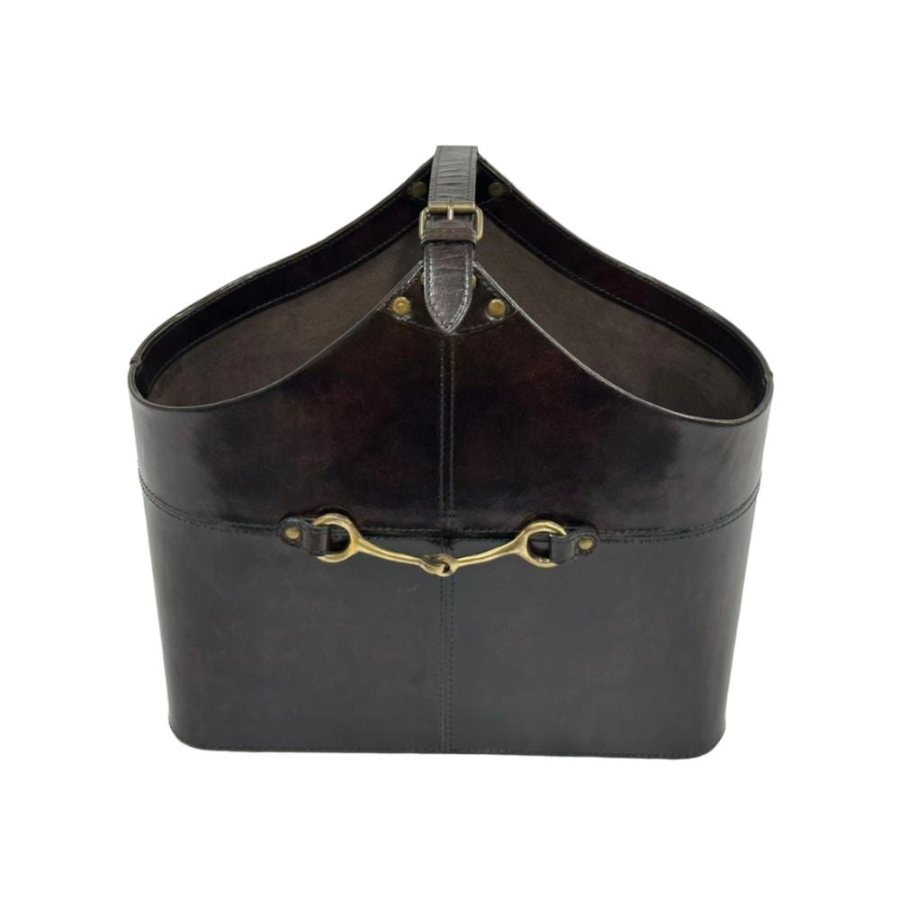 Katyr Leather Magazine Basket With Horse Bit - Dark - Notbrand
