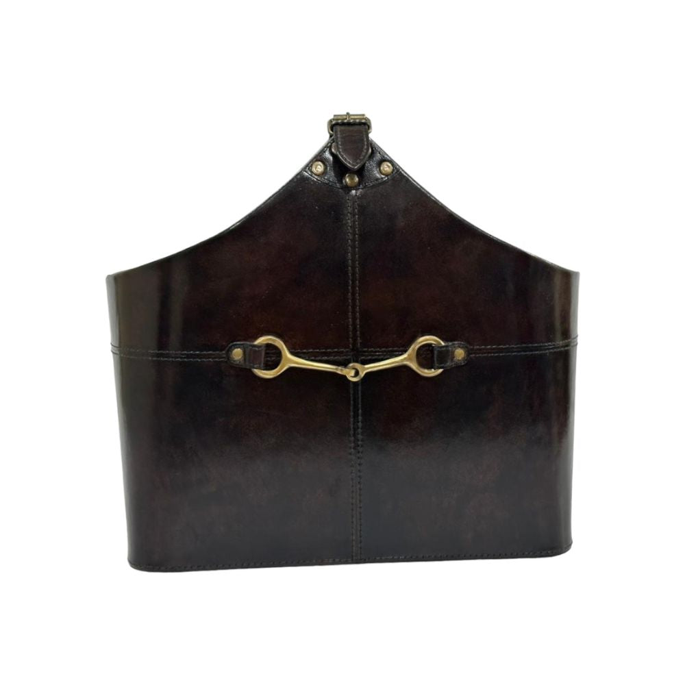 Katyr Dark Leather Magazine Basket With Horse Bit - NotBrand