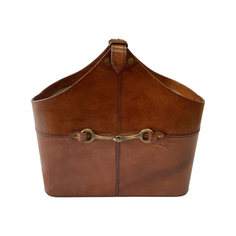 Katyr Tan Leather Magazine Basket With Horse Bit - NotBrand