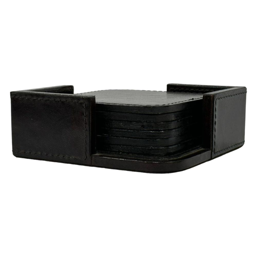Keayra Leather Square Coasters - Black - Notbrand