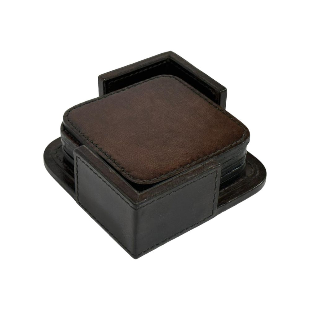 Keayra Dark Leather Square Coasters - NotBrand
