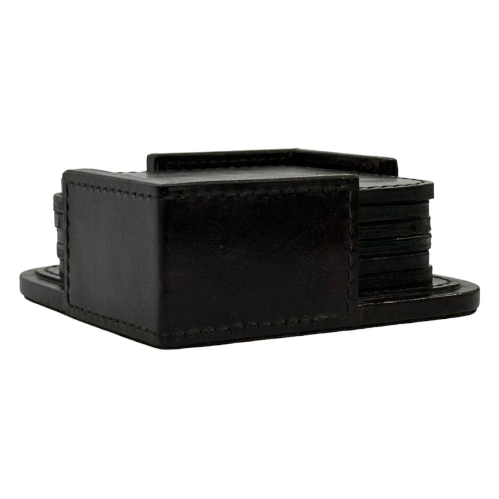 Keayra Leather Square Coasters - Dark - Notbrand