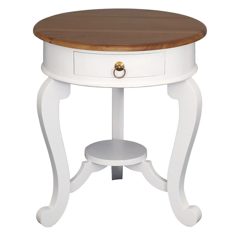 Cabriol Solid Mahogany Timber Round Lamp Table in White Caramel - 55 cm - Notbrand
