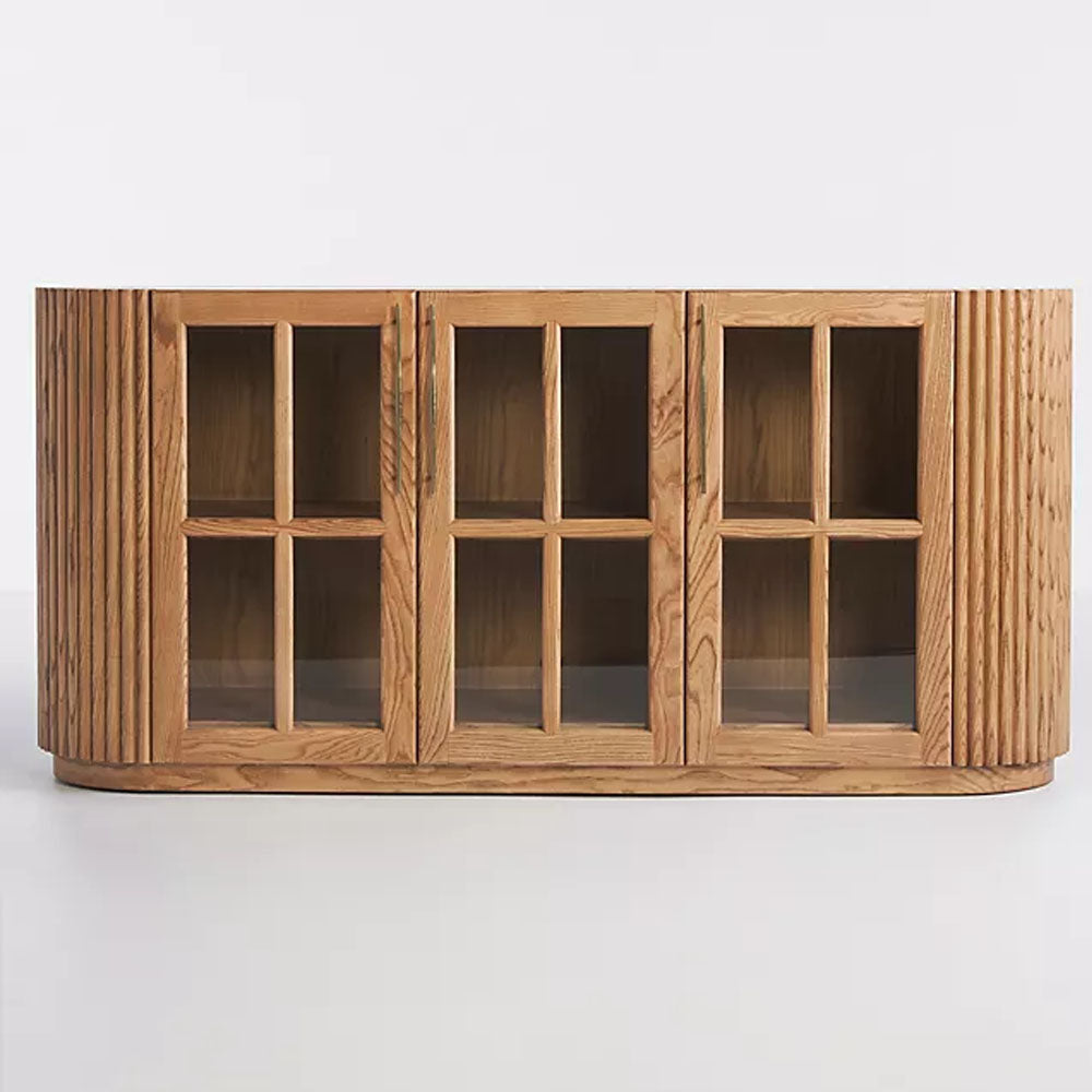 Digga Wooden Buffet With Glass Doors - Natural - Notbrand