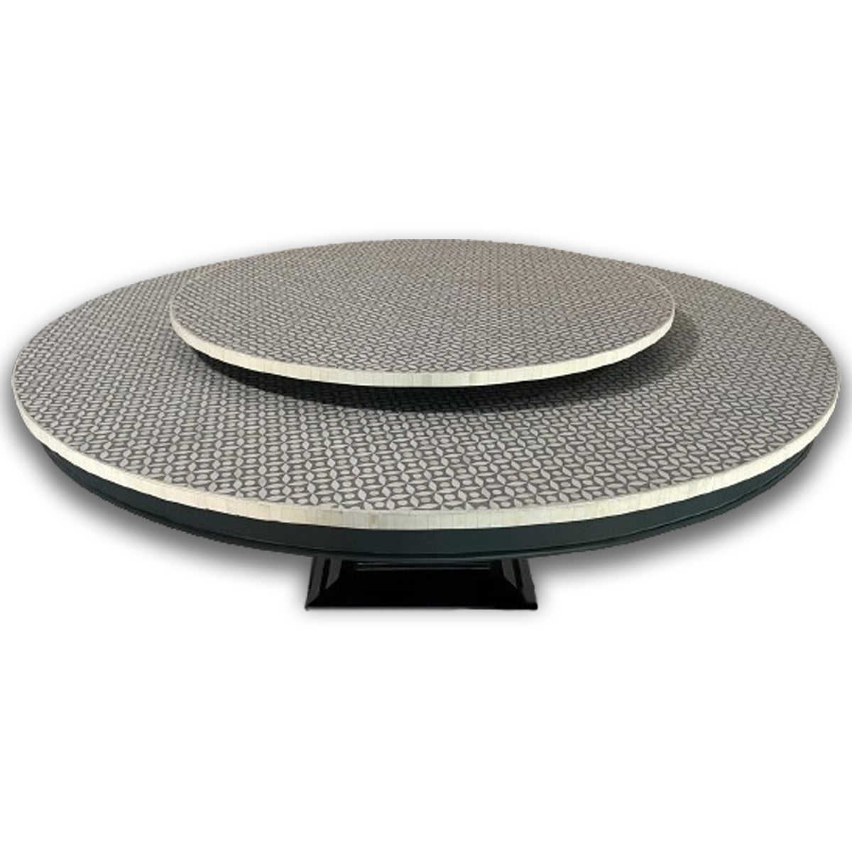 Ruby Bone Inlay Round Dining Table With Lazy Susan Top - Grey - Notbrand