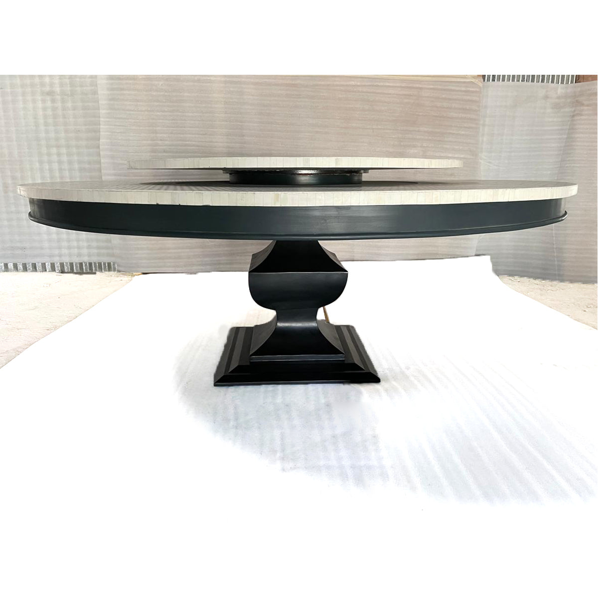 Ruby Bone Inlay Round Dining Table With Lazy Susan Top - Grey - Notbrand
