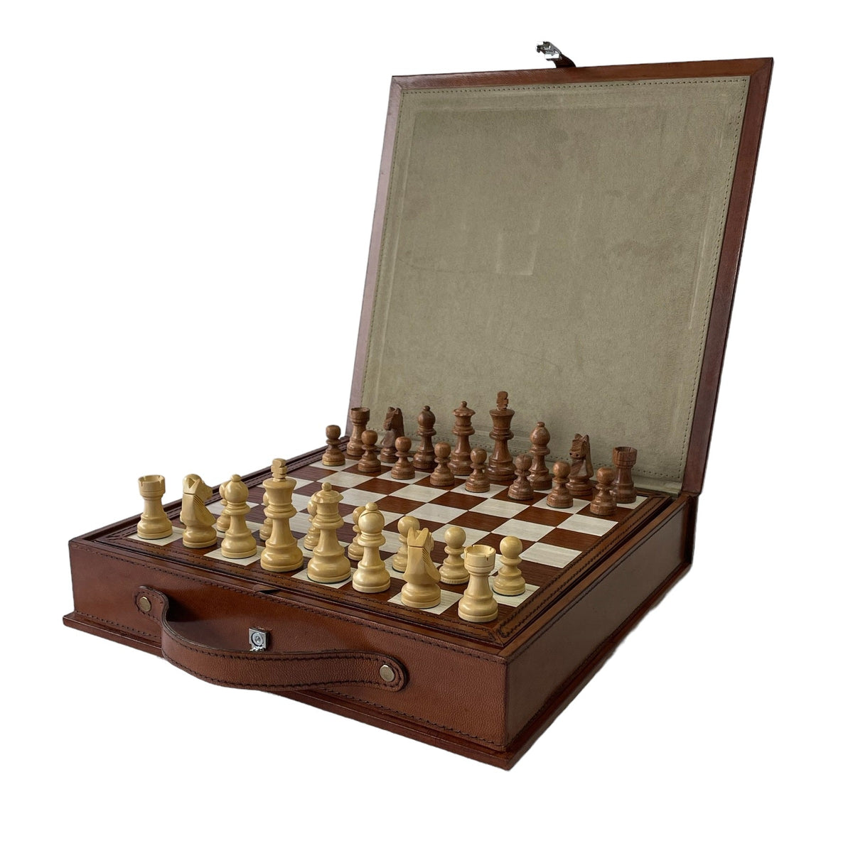 Leather Chess Set Box With Wooden Pieces - Notbrand