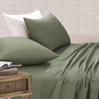 Royale Cotton Fitted Flat Sheet With Pillowcases - Light Sage - Notbrand