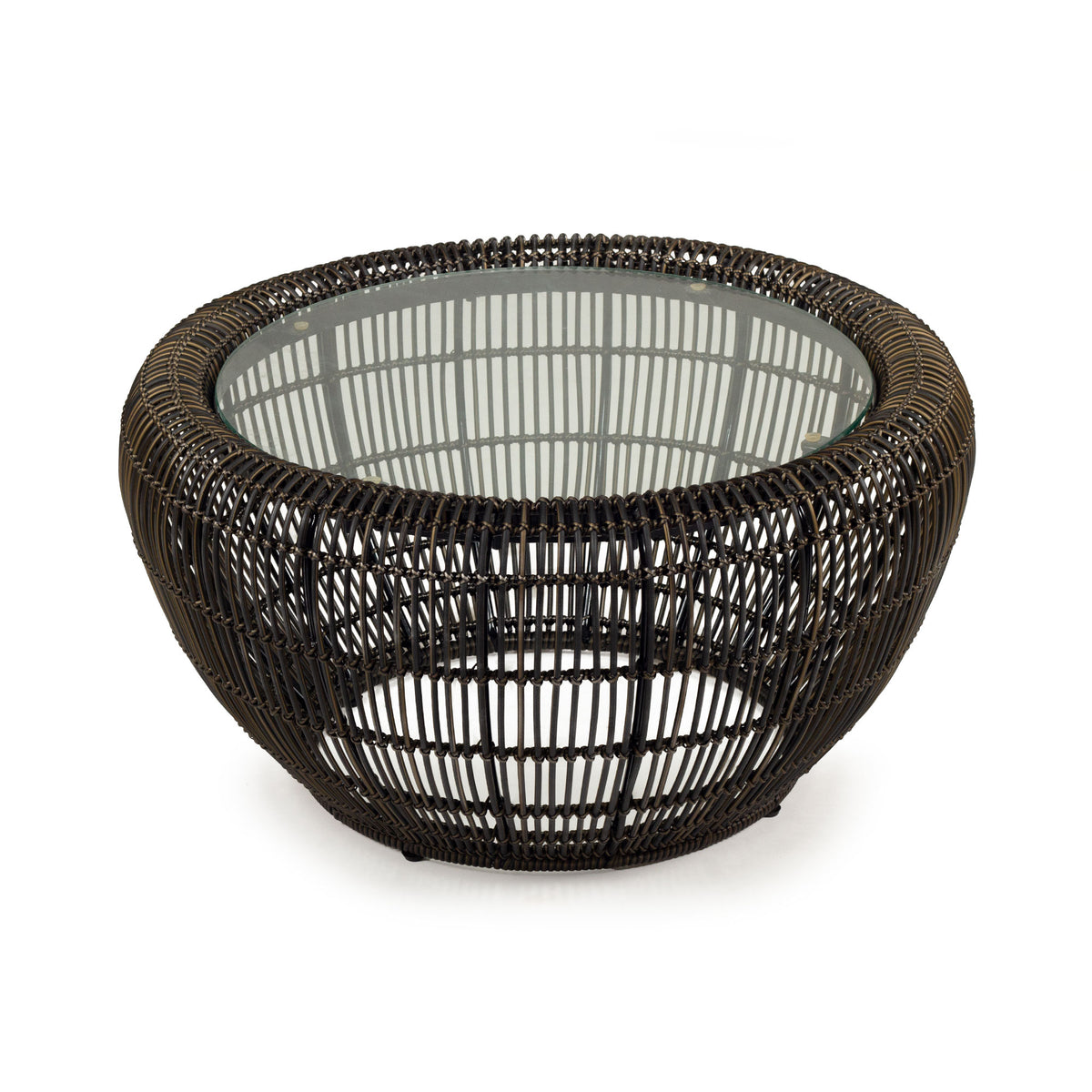 Loren Glass Topped Metal Round Outdoor Coffee Table - Espresso