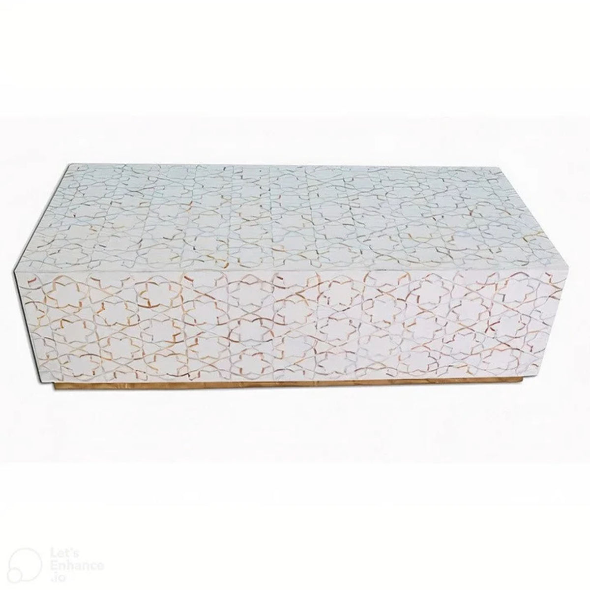 Luxurious Mother of Pearl Inlay Unique Star Pattern With Brass Metal Base Coffee Table | Mother Of Pearl Inlay Coffee Table - Notbrand