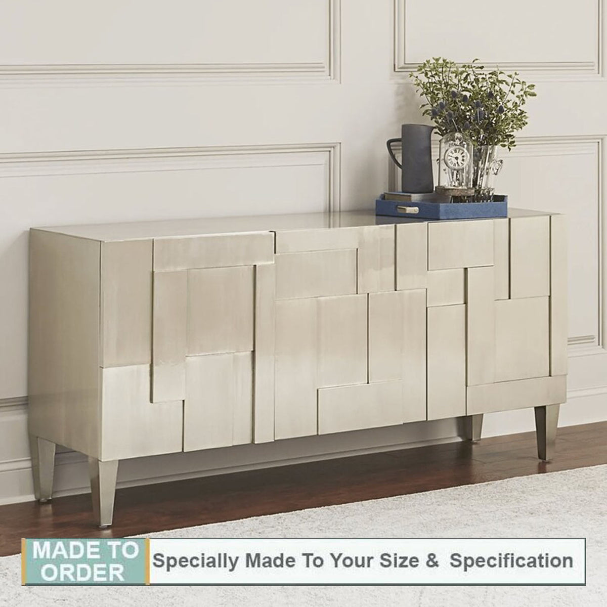 Luxurious White Metal Entertainment Console | German Silver Console - Notbrand