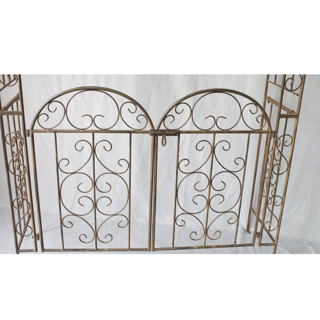 Metal Garden Arch with Gate - Rustic Brown - Notbrand