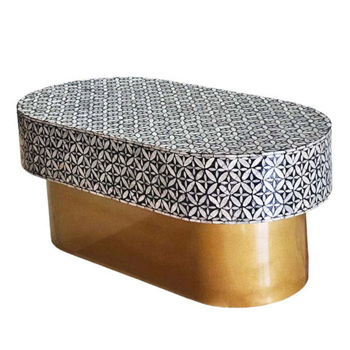 Ebony Mosaic Oval Coffee Table - Mother Of Pearl - Notbrand
