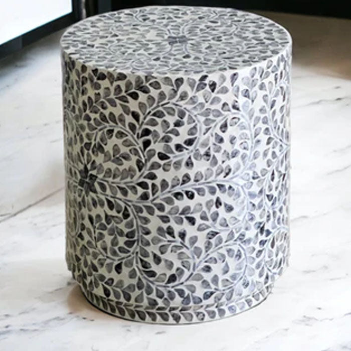 Swirling Leaf Cream Side Table - Mother Of Pearl - Notbrand