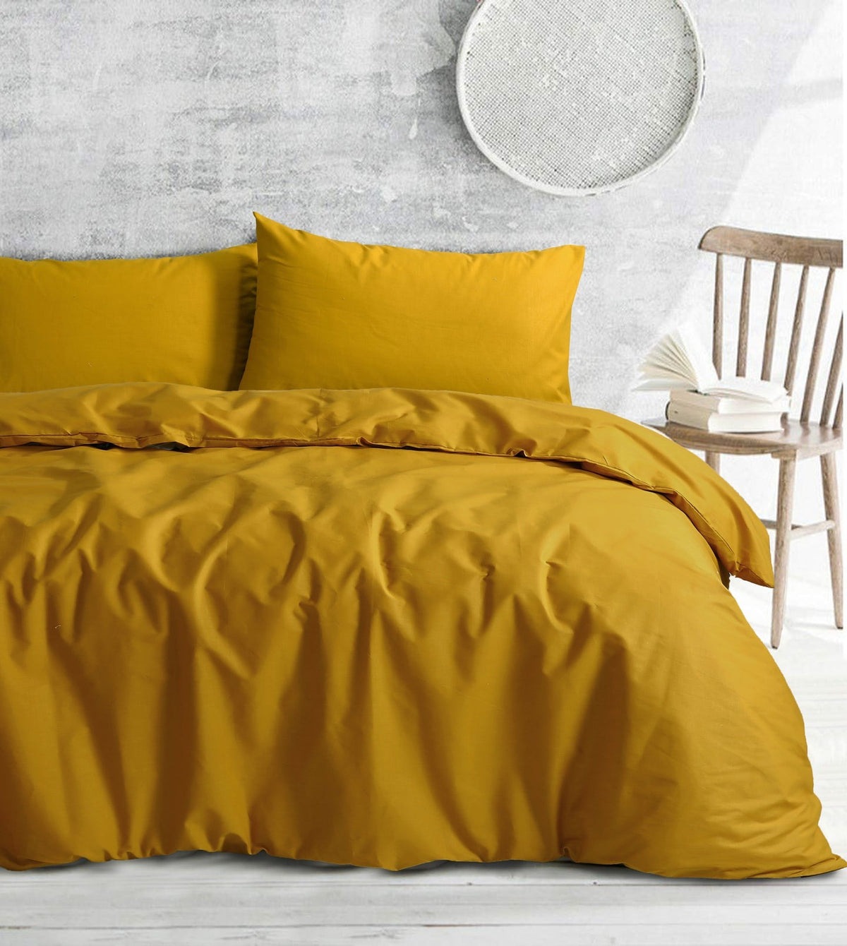 Royale Cotton Quilt Cover Set with Europeon Pillowcases - Mustard - Notbrand