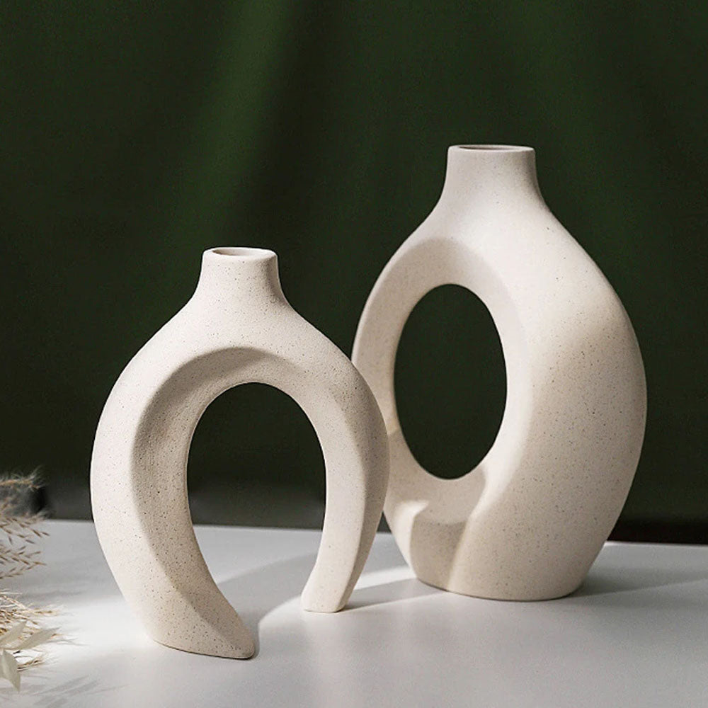 Set of 2 Nordic Ceramic Snuggle Flower Vase - White Matte - Notbrand