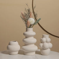 Nordic Ceramic Threaded Flower Vase - Cream - Notbrand