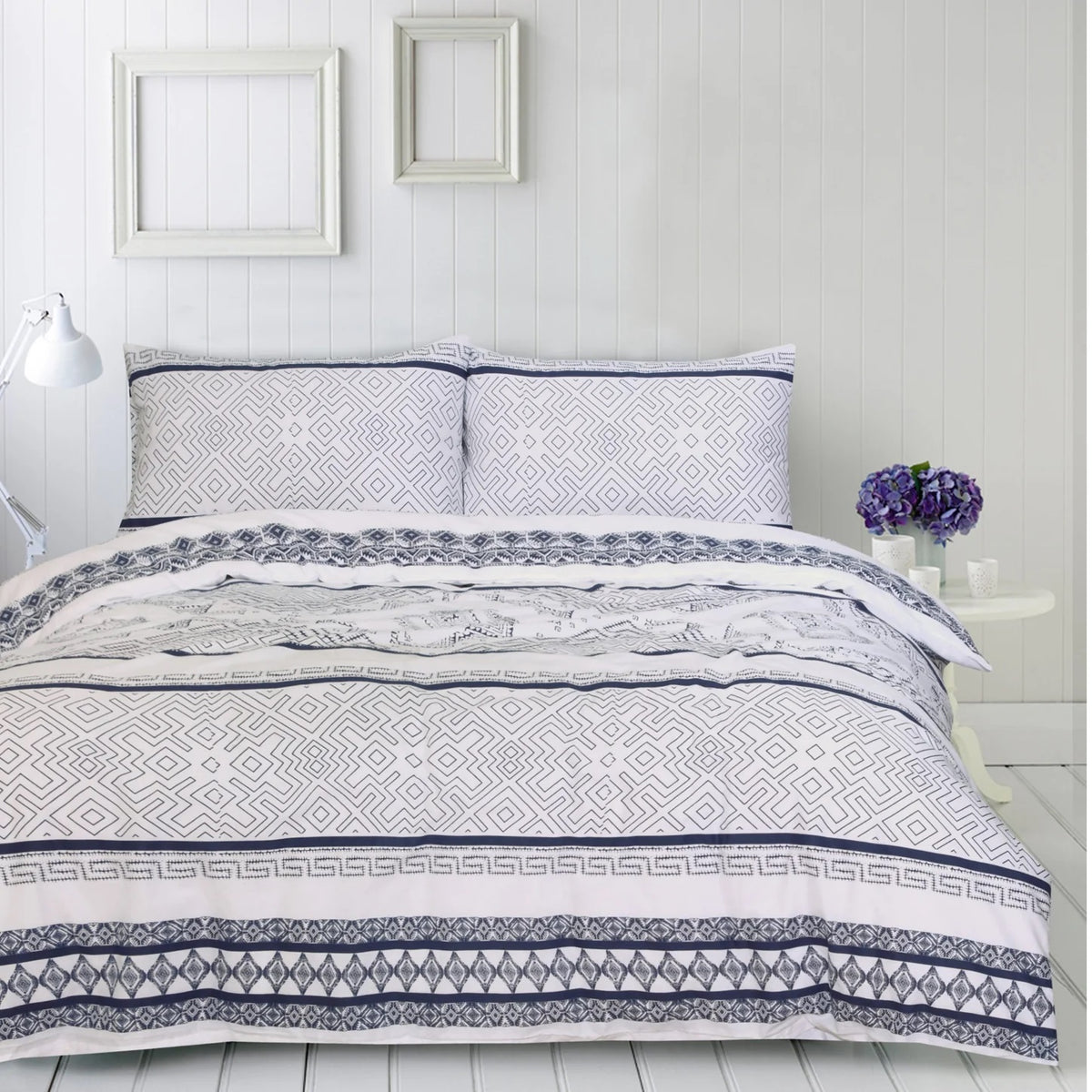 New Hampton Pure Cotton Quilt Duvet Doona Cover With Extra Standard Pillowcases - Blue White