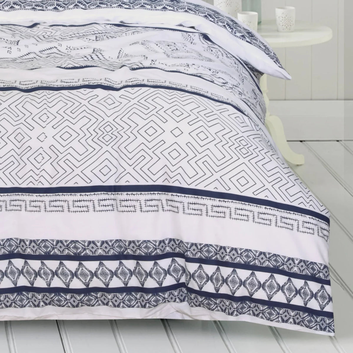 New Hampton Pure Cotton Quilt Duvet Doona Cover With Extra Standard Pillowcases - Blue White