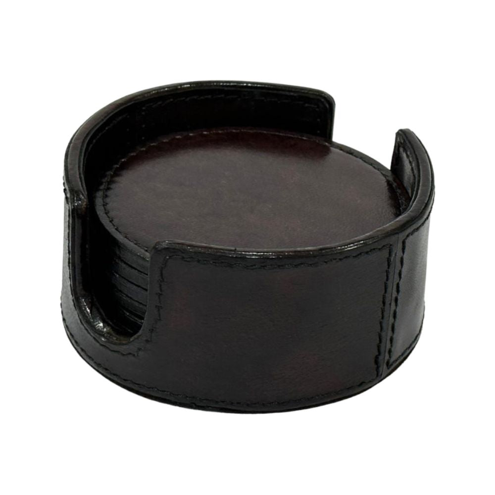 Norcan Leather Round Coasters - Dark - Notbrand