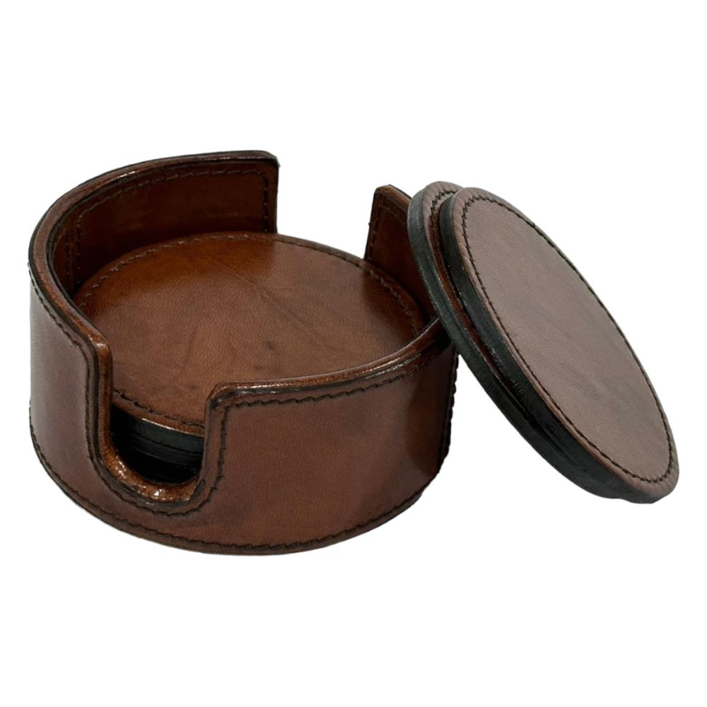 Norcan Leather Round Coasters - Tan - Notbrand