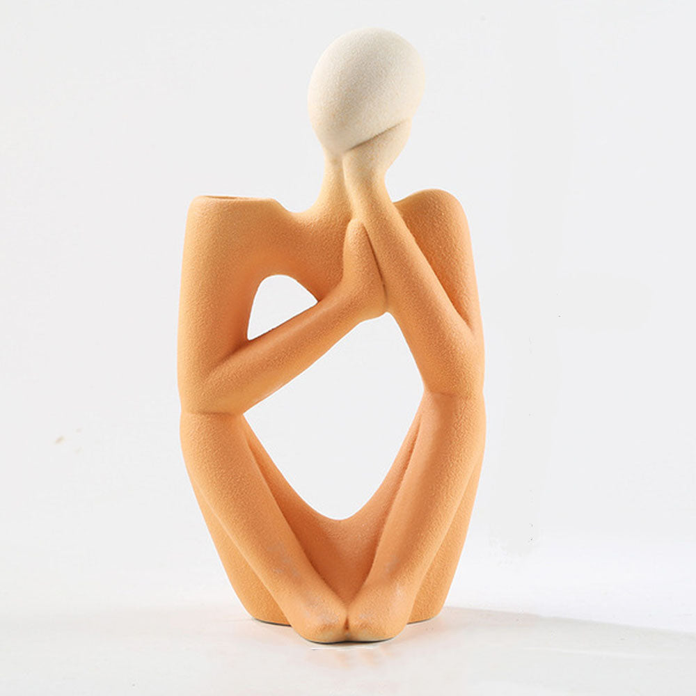 Ceramic Heart Shaped Thinker Statue Vase - Orange -Notbrand