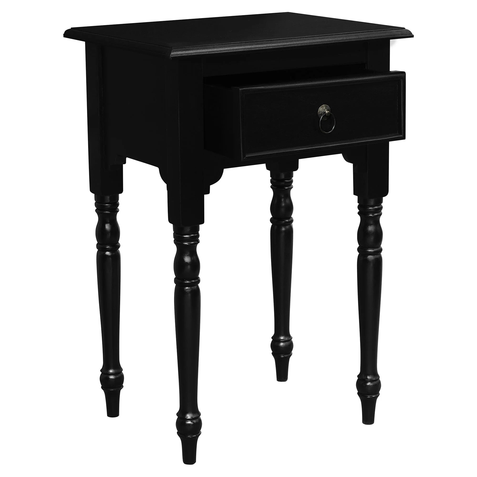 Nueva Timber Turn Leg Single Drawer Side Table - Black - Notbrand
